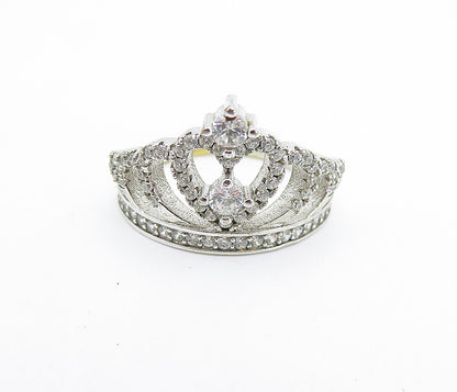925 Sterling Silver  Shiny Cubic Zirconia Royal Crown Band Ring Sz 7.5  RG7588