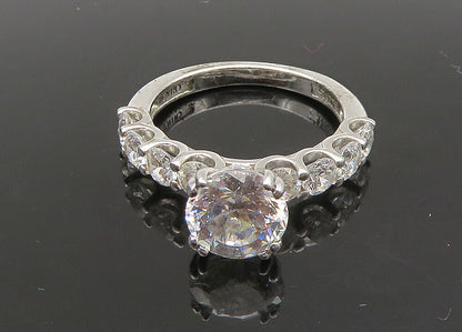 925 Sterling Silver  Vintage Shiny Cubic Zirconia Solitaire Ring Sz 7  RG22940