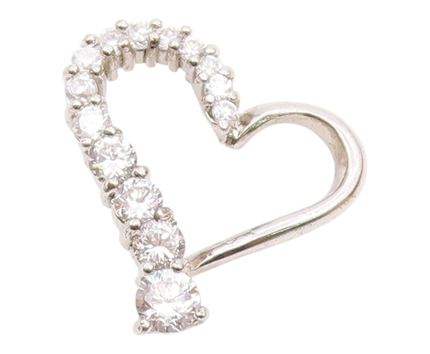 925 Sterling Silver  Vintage Shiny Cubic Zirconia Love Heart Pendant  PT16428