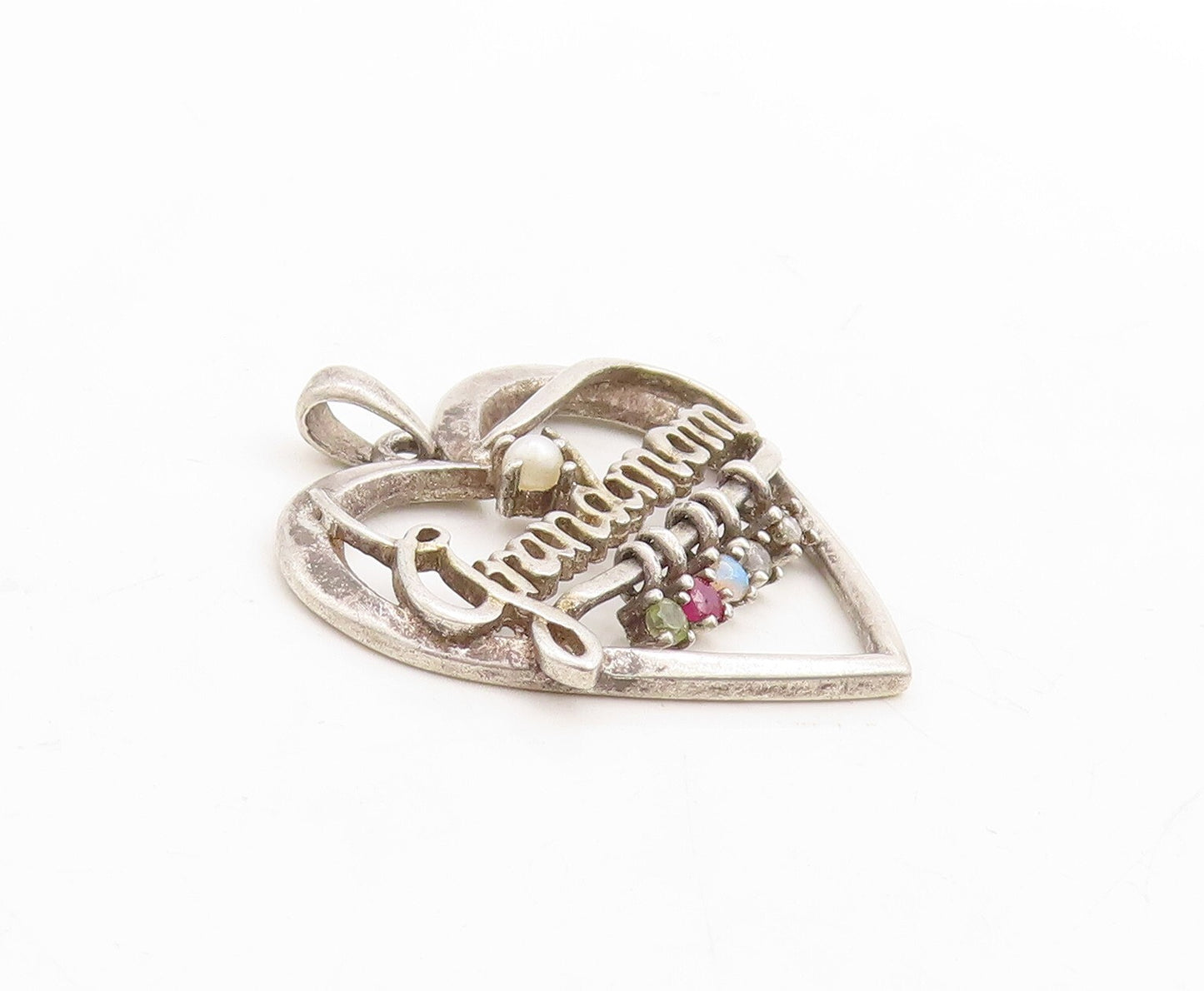 925 Sterling Silver Vintage Pendant LENOX Cutout Pearl Heart For Grandma PT23686
