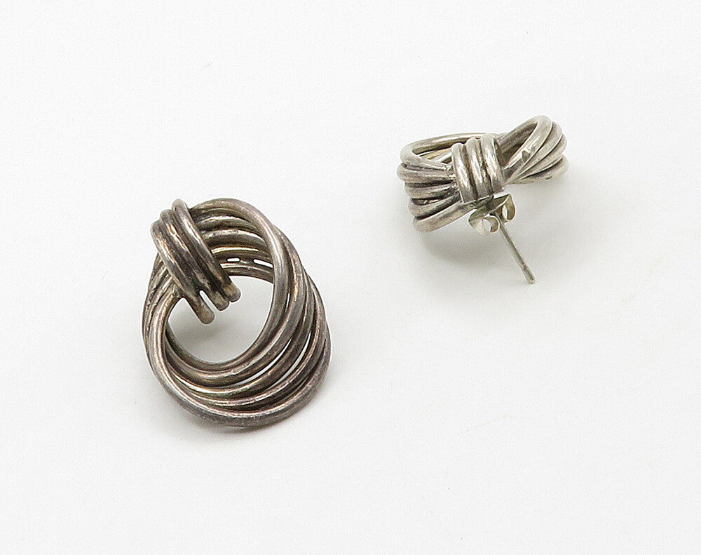 925 Sterling Silver  Vintage Dark Tone Modernist Drop Earrings  EG8260