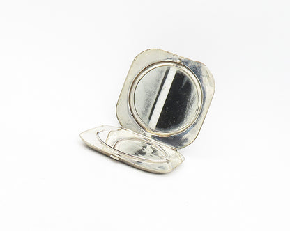 SIAM 925 Sterling Silver Vintage Niello Enamel Dancer Compact Mirror  TR2507