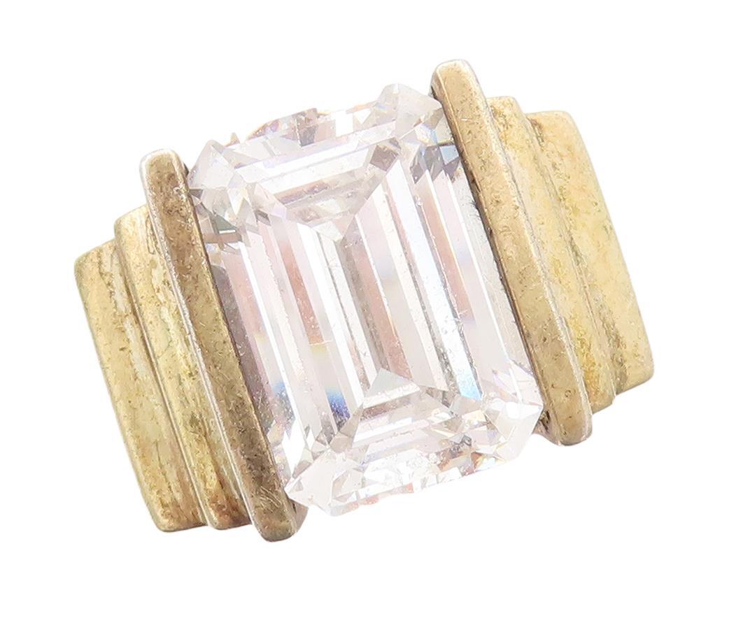 925 Sterling Silver Vintage Ring Solid Rectangle Cut CZ Step Cut  Sz 7  RG28408