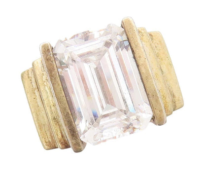 925 Sterling Silver Vintage Ring Solid Rectangle Cut CZ Step Cut  Sz 7  RG28408