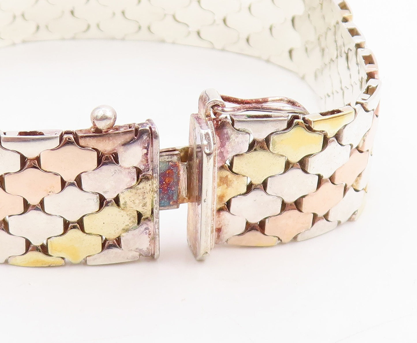 925 Sterling Silver Vintage Bracelet Classic Multi Tone Fish Scale Chain BT11487