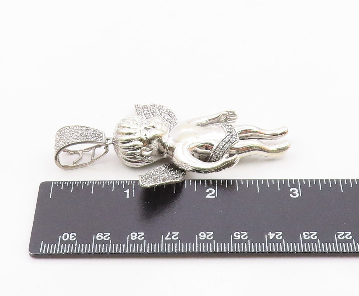 925 Sterling Silver  Vintage Shiny Cubic Zirconia Baby Angel Pendant  PT9545
