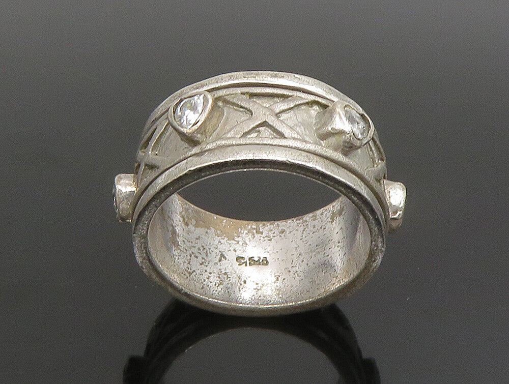 925 Sterling Silver Vintage Cubic Zirconia XO Spinner Band Ring Sz 6.5 RG25339