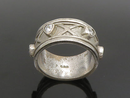 925 Sterling Silver Vintage Cubic Zirconia XO Spinner Band Ring Sz 6.5 RG25339