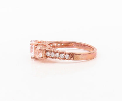 925 Sterling Silver Vintage Ring Rose Gold Plated Carved Topaz  Sz 7  RG30383