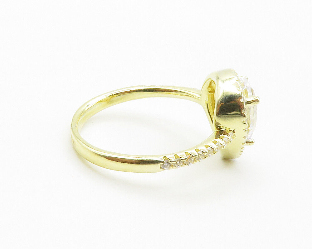 925 Sterling Silver  Shiny Cubic Zirconia Gold Plated Band Ring Sz 7  RG14777