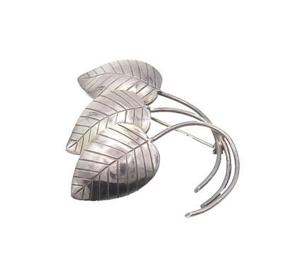 BORRENSEN & LASSEN DENMARK 925 Silver  Vintage Floral Leaves Brooch Pin BP7740