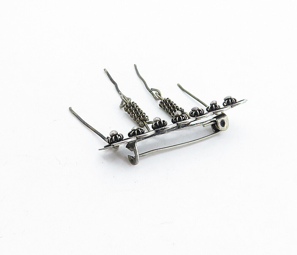 ISRAEL 925 Sterling Silver  Vintage Oxidized Dangling Twist Brooch Pin  BP1583