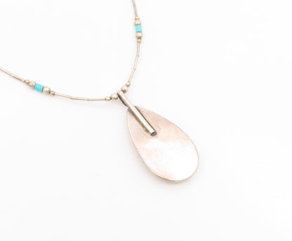 925 Sterling Silver Vintage Necklace NAVAJO ZUNI Turquoise Teardrop  NE4812