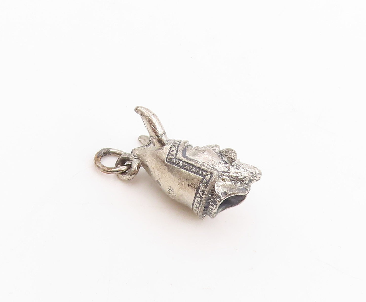 925 Sterling Silver Vintage Pendant Horned Helmet Warrior Head Charm  PT25375