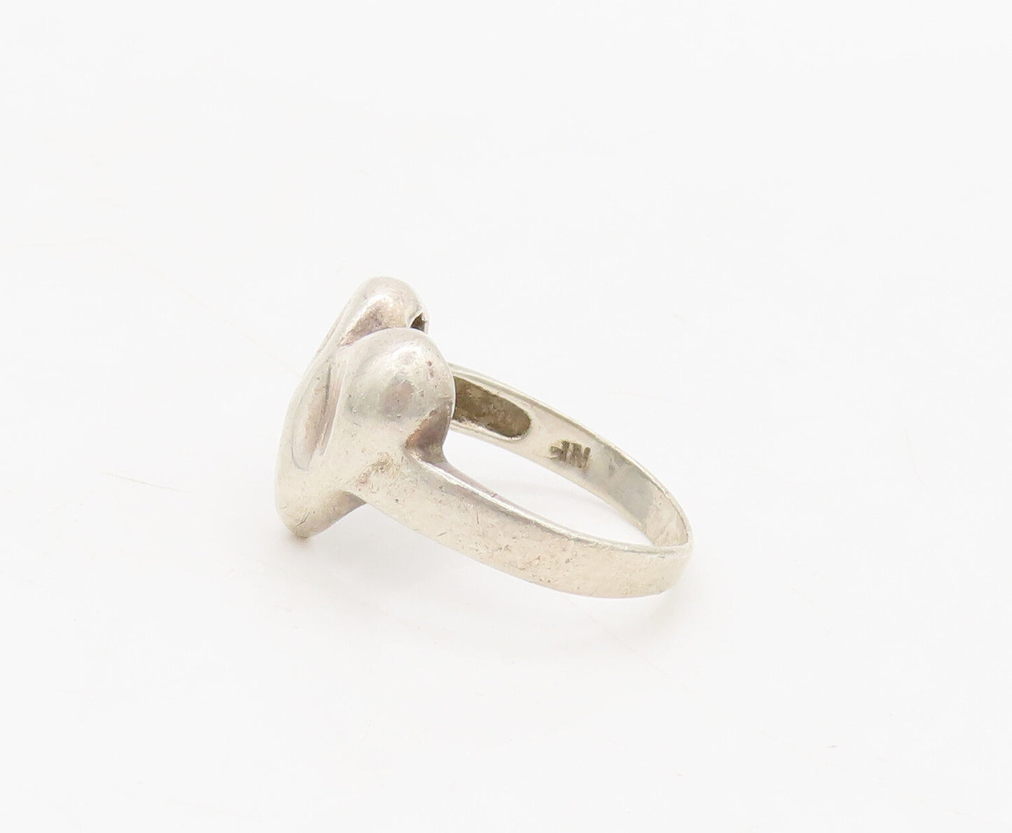 925 Sterling Silver Vintage Ring Designer Dented Puffed Heart Sz 7  RG27687