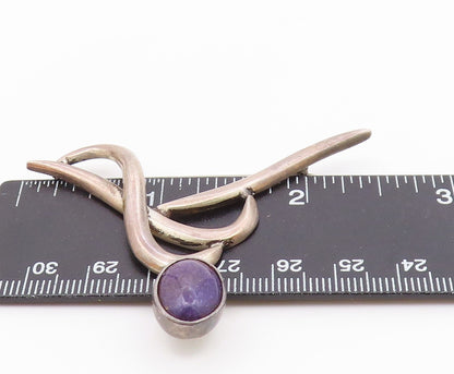 MEXICO 925 Sterling Silver  Vintage Cabochon Cut Sugilite Brooch Pin  BP7961
