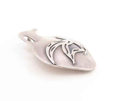 925 Sterling Silver Vintage Brooch Solid Modernist Bird On Vessel Pin  BP11940