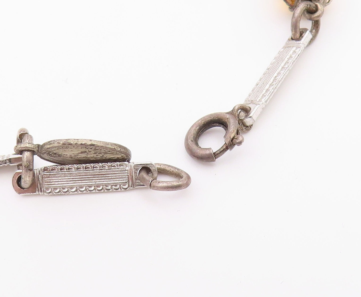 925 Sterling Silver  Vintage Faceted Citrine Beaded Chain Bracelet  BT8486
