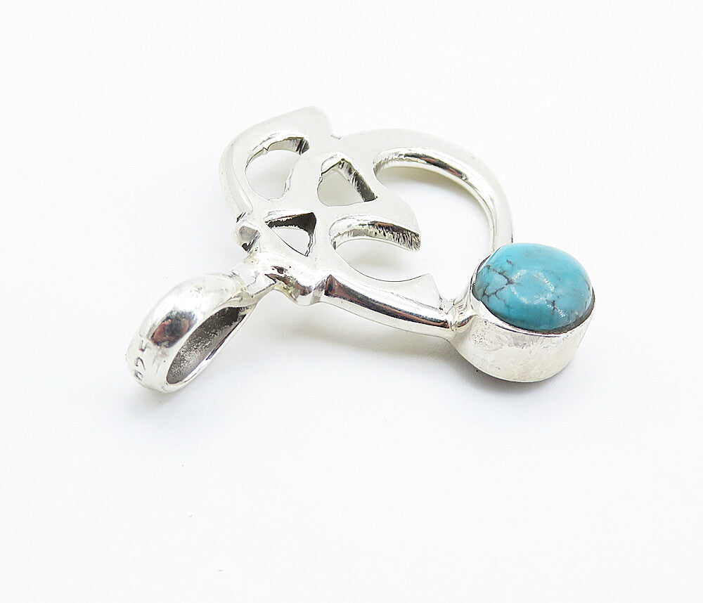 925 Sterling Silver  Cabochon Cut Turquoise Om Spiritual Symbol Pendant PT6031