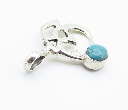 925 Sterling Silver  Cabochon Cut Turquoise Om Spiritual Symbol Pendant PT6031