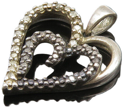 925 Sterling Silver  Vintage Genuine Diamonds Love Hearts Pendant  PT17839