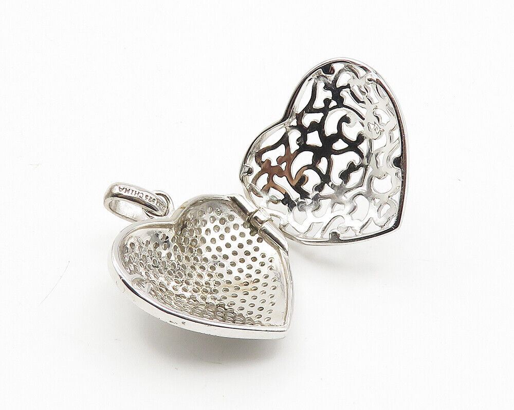 925 Sterling Silver  Genuine Diamonds Love Heart Locket Pendant (OPENS) PT8397