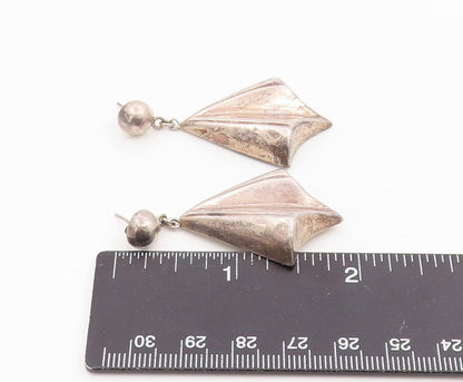 925 Sterling Silver Vintage Earrings Modernist Ribbed Geometric Drop  EG14269
