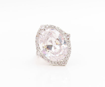 925 Sterling Silver Vintage Ring Faceted CZ Halo Statement Band  Sz 7  RG35659