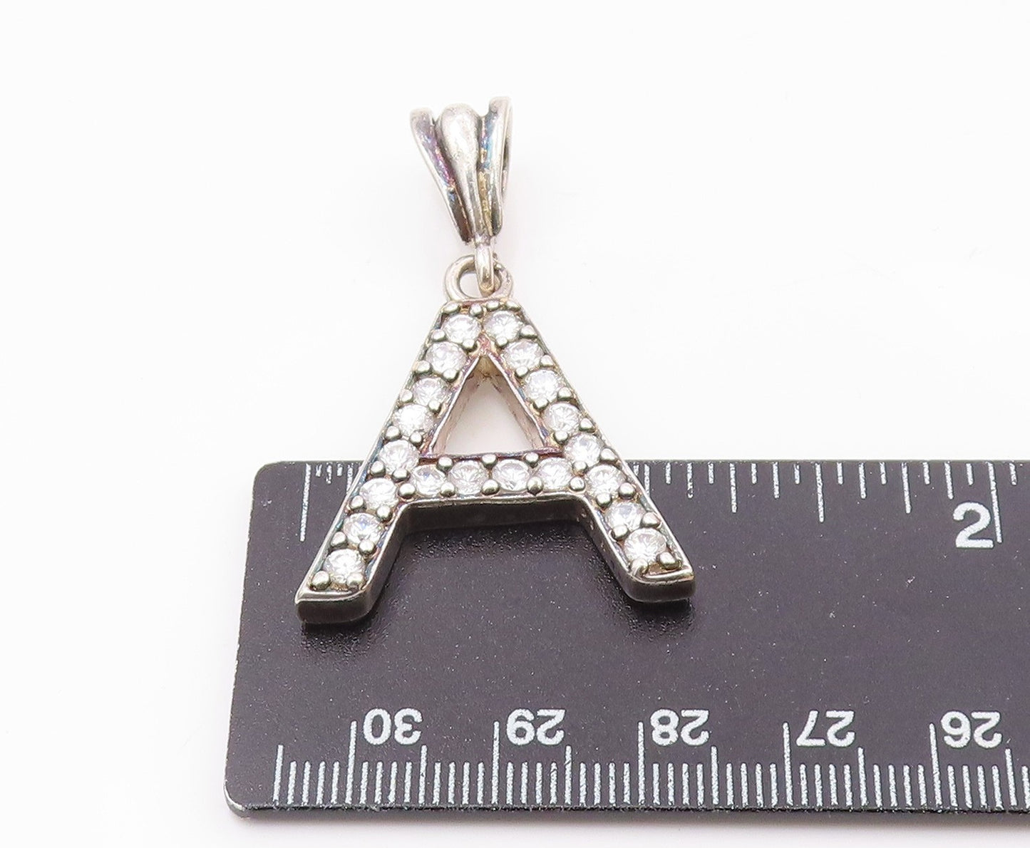 925 Sterling Silver  Vintage Cubic Zirconia Letter A Drop Pendant  PT6465