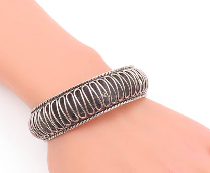 925 Sterling Silver Vintage Bracelet Solid Bulged Wave Carved Cuff  BT10541