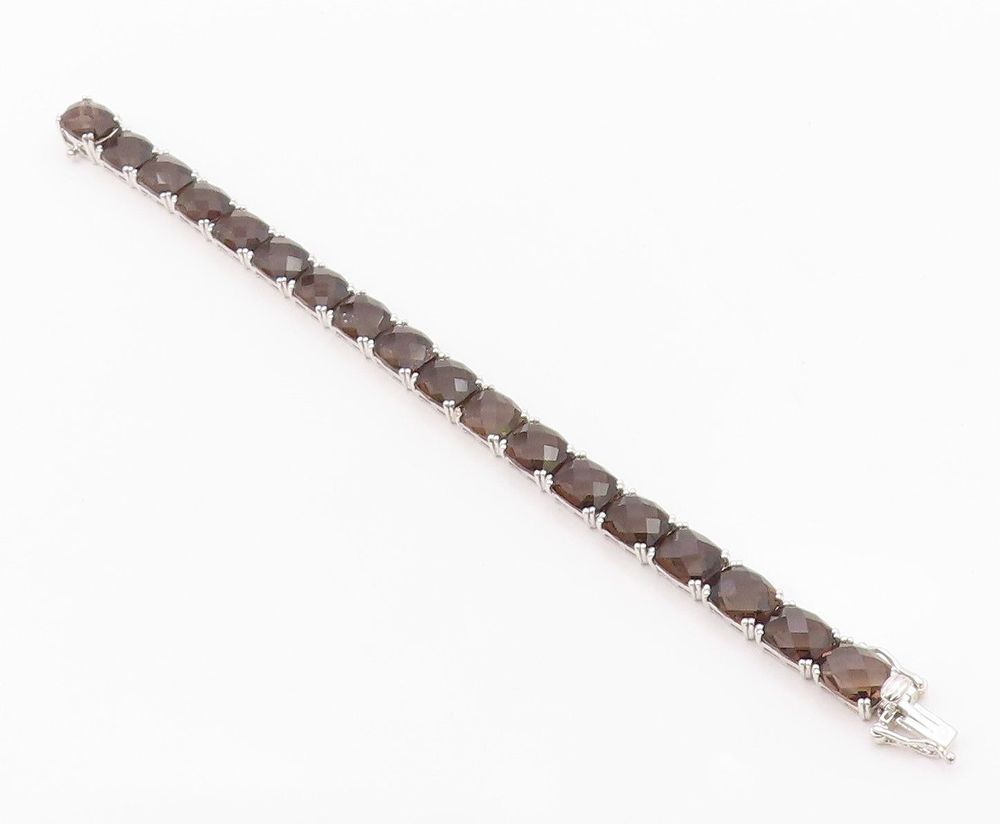 925 Sterling Silver Vintage Bracelet Faceted Smoky Quartz Tennis Link  BT12120