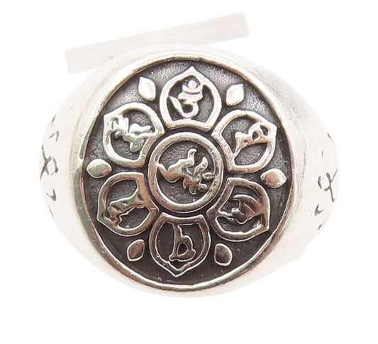 925 Sterling Silver Vintage Ring Religious Mantra Tibetan Buddhist Sz 10 RG32861