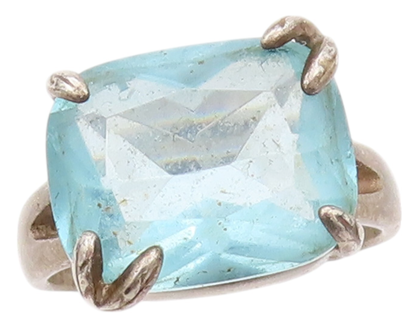 925 Sterling Silver Vintage Ring Rectangle Cut Blue Topaz  SZ 8  RG32179