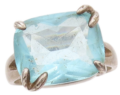 925 Sterling Silver Vintage Ring Rectangle Cut Blue Topaz  SZ 8  RG32179