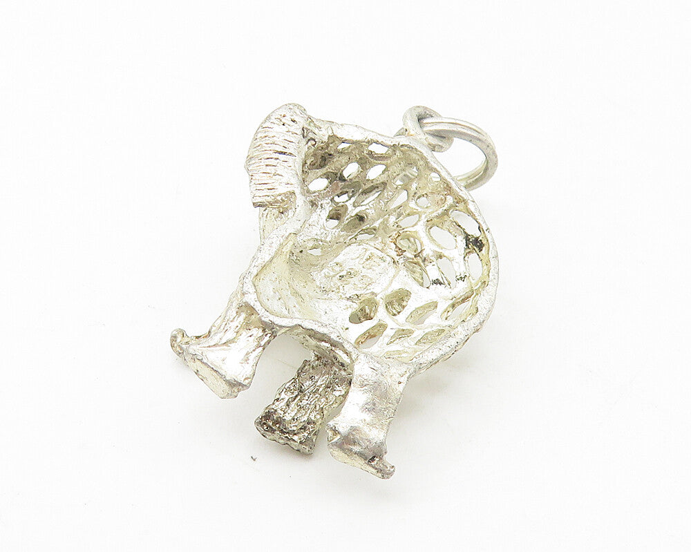 925 Sterling Silver  Vintage Shiny Diamond Cut Elephant Motif Pendant  PT8952