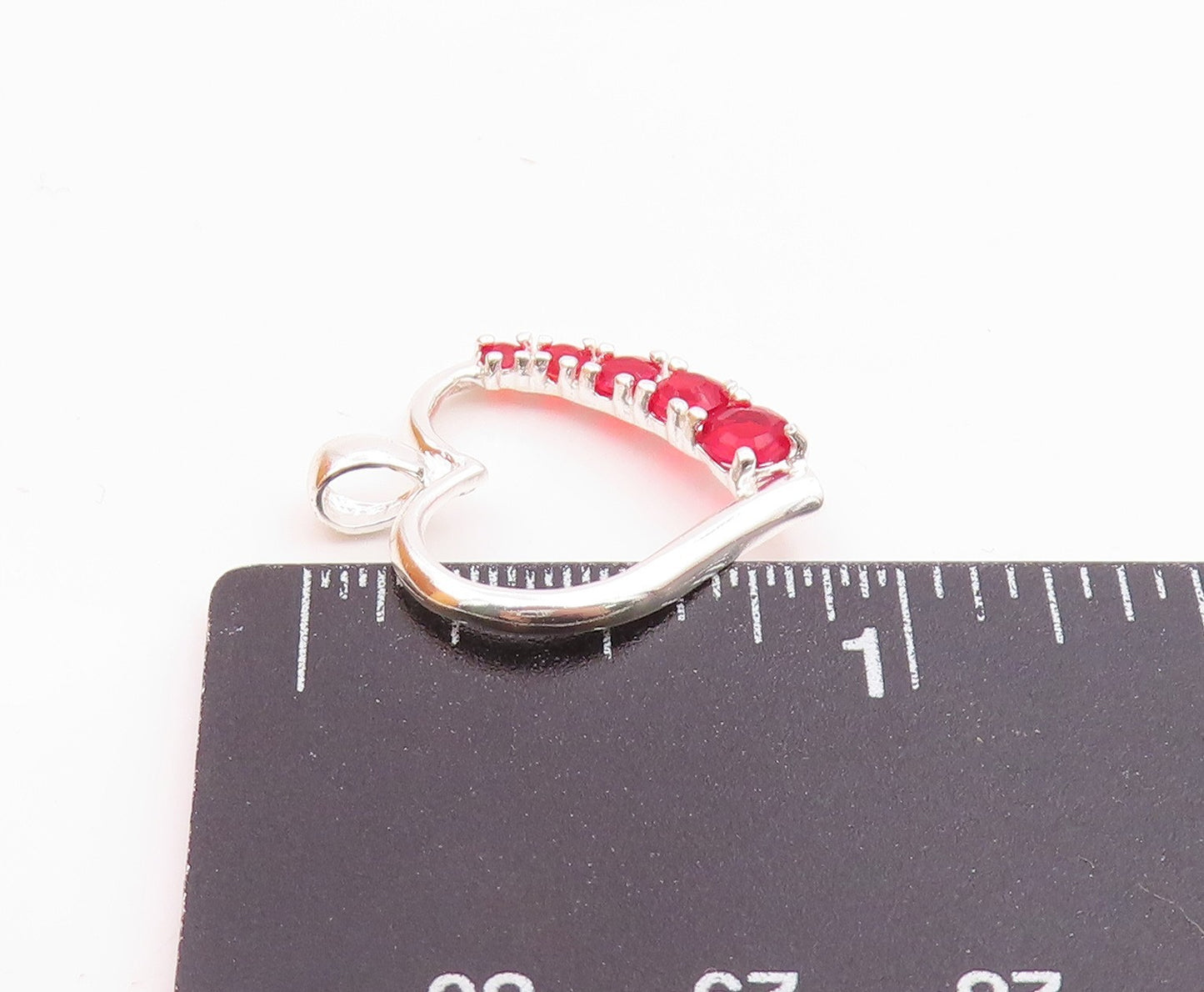925 Sterling Silver  Vintage Red Stone Open Love Heart Shiny Pendant  PT18985