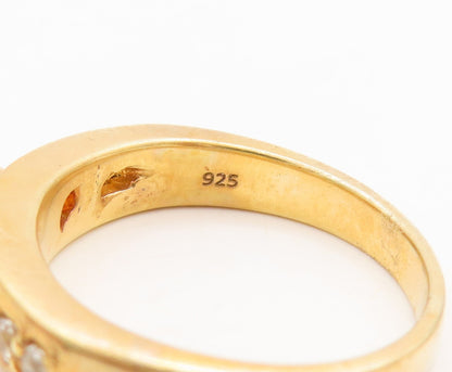 925 Sterling Silver Vintage Ring Gold Plated Oval Opal & CZ  Sz 7.5  RG29429