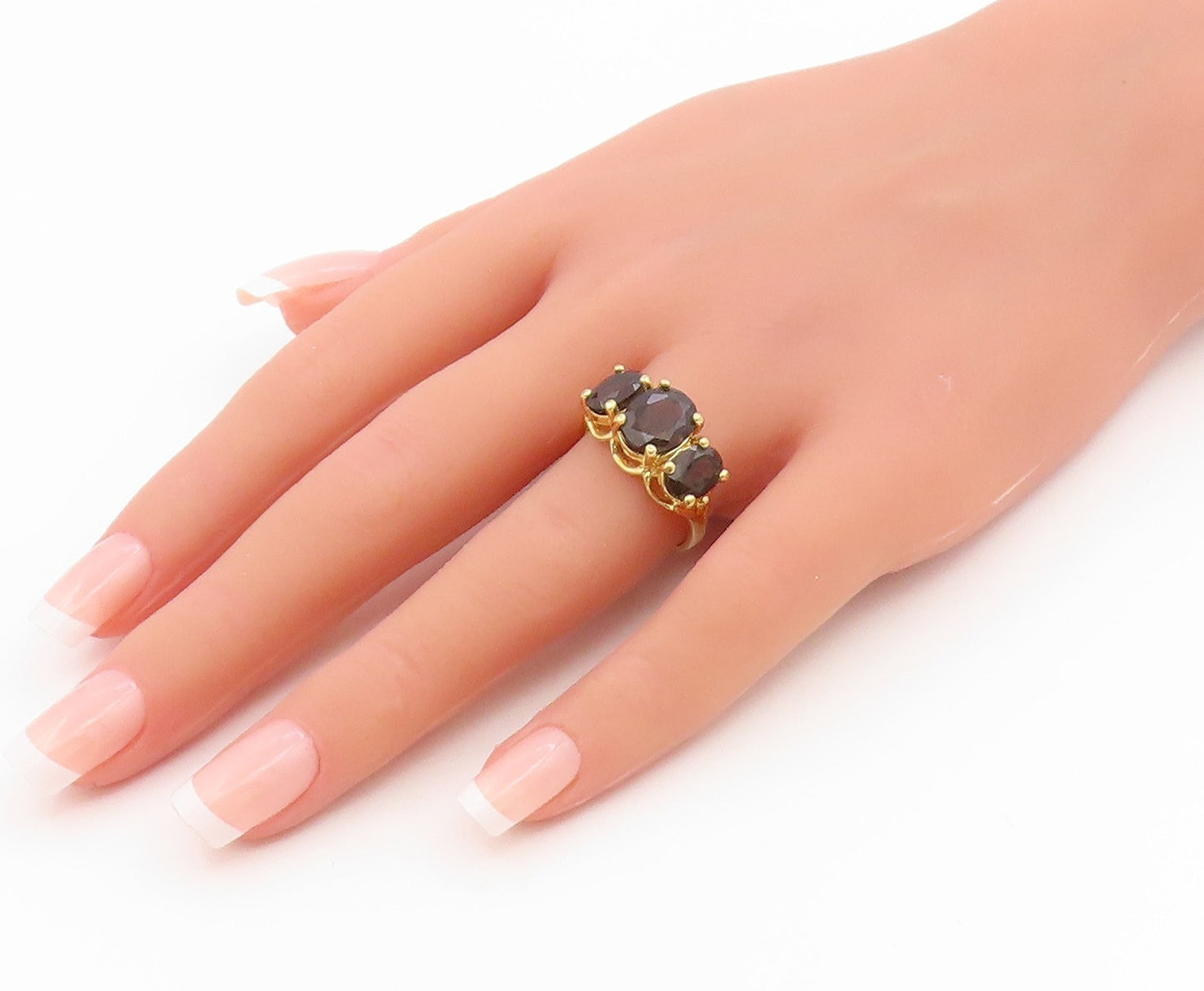 925 Sterling Silver Vintage Ring Gold Plated Smoky Quartz Band  Sz 8.5  RG35991