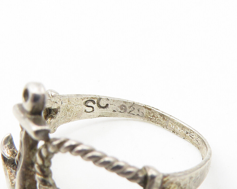 SC 925 Sterling Silver  Vintage Ship Anchor Twist Band Ring Sz 6  RG11240