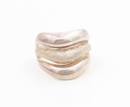 925 Sterling Silver Vintage Ring Modernist Abstract Wave Band  Sz 8  RG36201