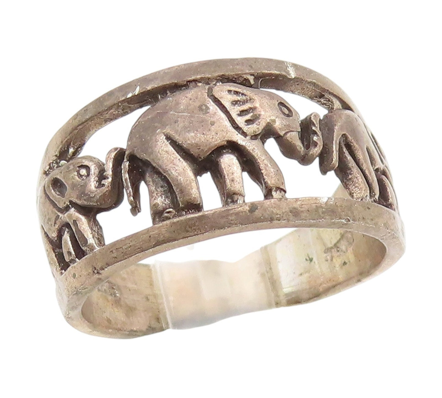 925 Sterling Silver Vintage Ring Elephant Family Cutout Wide Band  Sz 7  RG34345