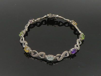 925 Silver  Vintage Citrine Peridot Amethyst & Topaz Infinity Bracelet  BT9440