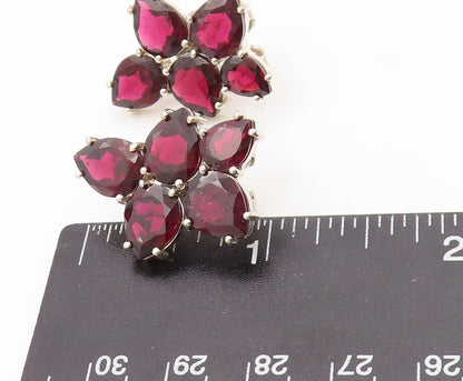 925 Sterling Silver Vintage Earrings Multi Drop Cut Garnet Clip on EG13399