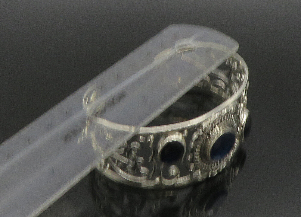 925 Sterling Silver   Vintage Blue Stone Floral Vine Cuff Bracelet  BT9088