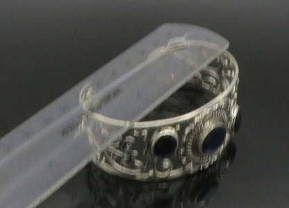 925 Sterling Silver   Vintage Blue Stone Floral Vine Cuff Bracelet  BT9088