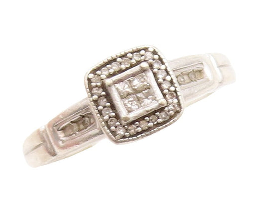 925 Sterling Silver Vintage Ring Solid Square Real Diamonds  Sz 7  RG31335