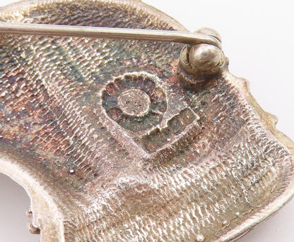 925 Sterling Silver Vintage Brooch Pin Etched Cat Caught In Yarn Ball  BP12667
