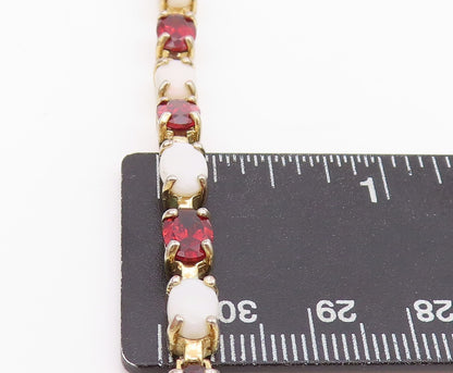 925 Sterling Silver Vintage Bracelet Gold Rings Oval Garnet & Gemstones  BT10987