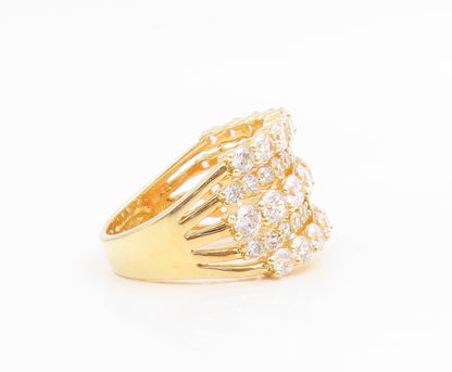 925 Sterling Silver Vintage Ring Gold Plated CZ Multi Row Band  Sz 10.5  RG35888