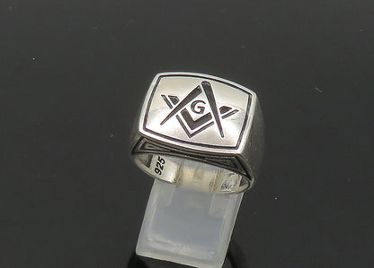 925 Sterling Silver  Vintage Freemason Symbol Square Band Ring Sz 10  RG21760